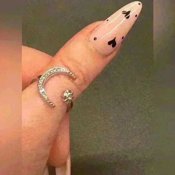 Jewelry - Moon and Star adjustable open silver tone ring ✨